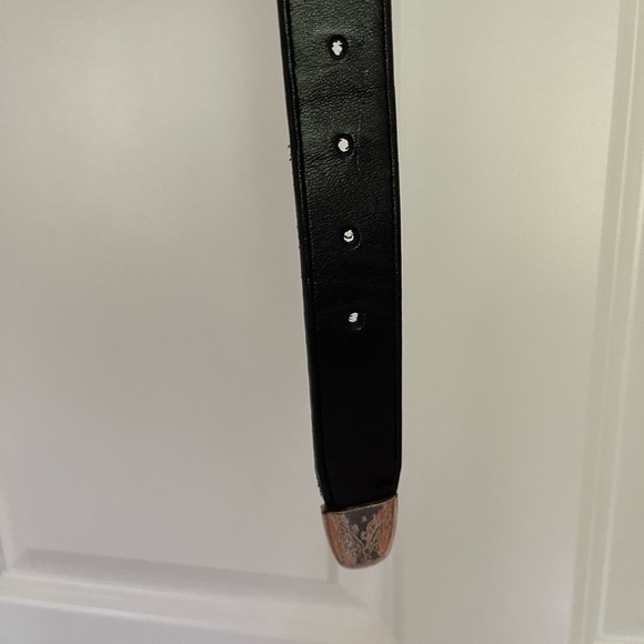 Vintage Genuine Leather Belt Made in USA with Metal Embellishments Black/Silver - Picture 5 of 11